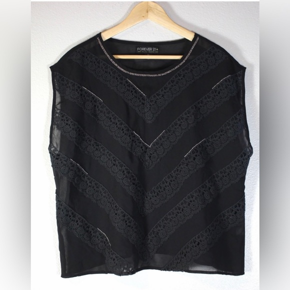 FOREVER 21LACE BEADED CHIFFON BLACK BLOUSE IN PLUS X1 - Picture 9 of 9